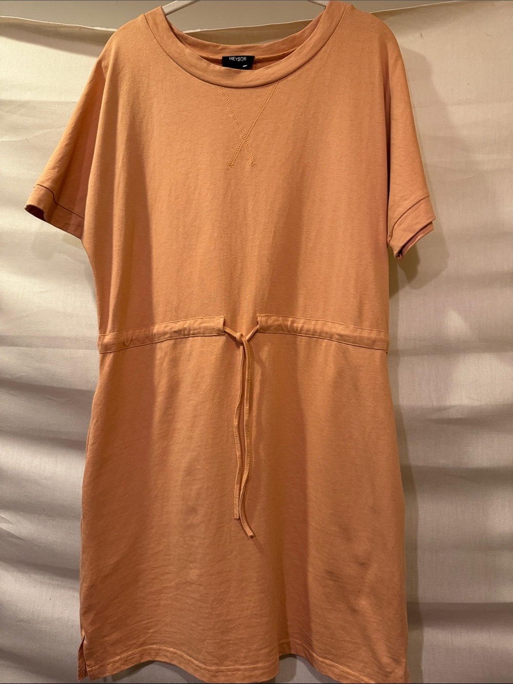 HEYSON Peach Drawstring 100% Cotton Midi Dress